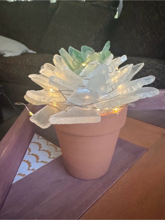 Other - Handmade lit up Sea Glass Succulent Tabletop Decor - White & Green